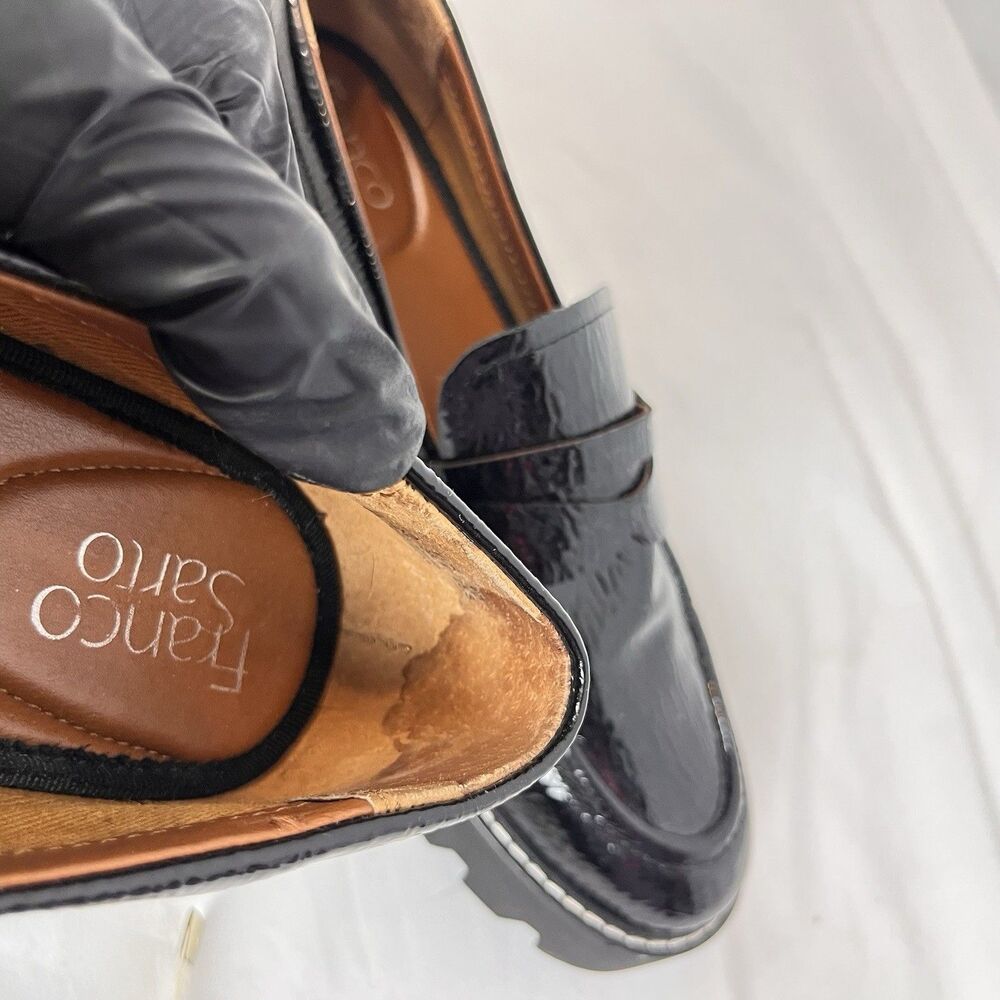 Franco Sarto Black Patent Loafers Lug Sole Preppy Academia Chic Size 8.5 - Picture 11 of 11